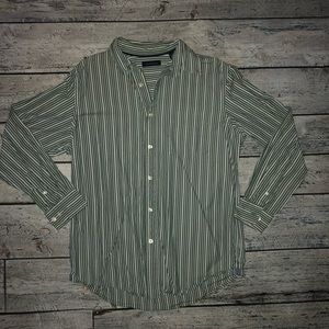 Green & White Striped Button Down